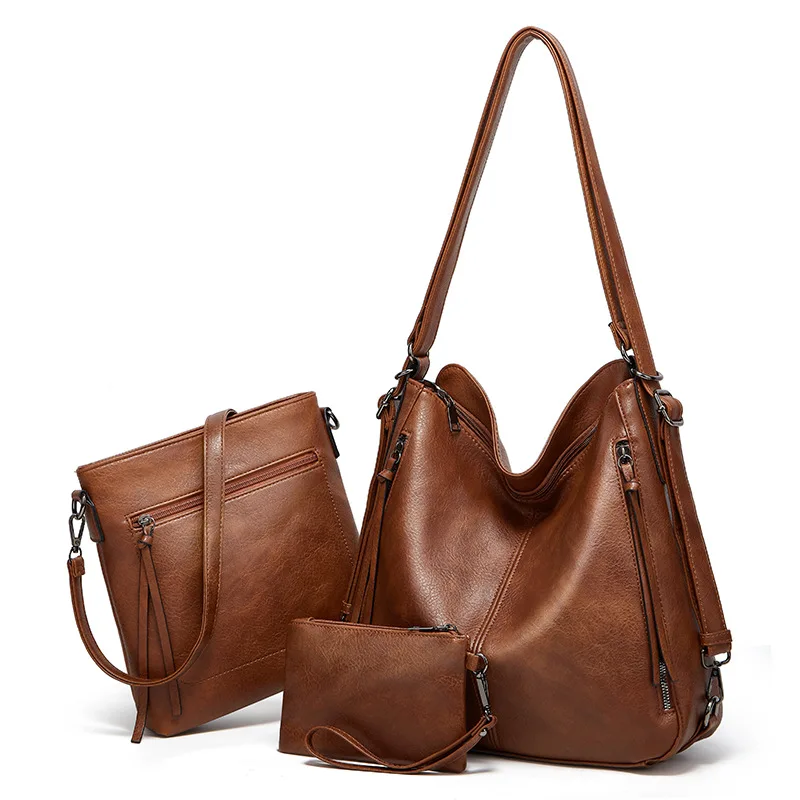 

Sacoche Custom Vintage Leather Tote Crossbody Hobo Ladies Hand Bags Set Shoulder Women Handbags Genuine Leather Bucket Bag
