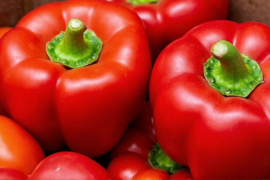 Close-up of red bell peppers showing vibrant color and texture, highlighting their vitamin C content