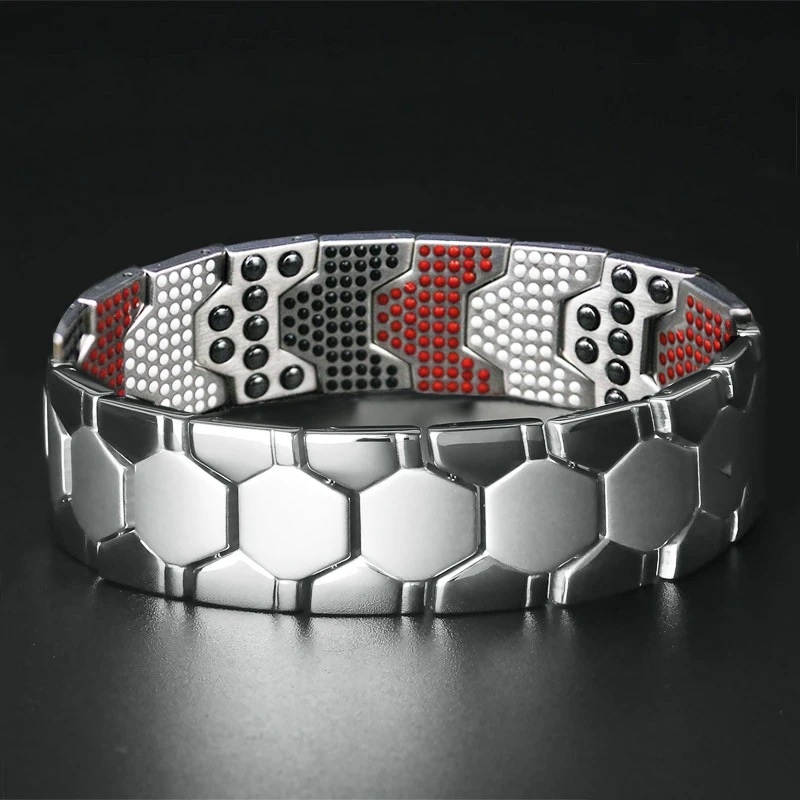 

Silver 660 Pcs Pure energy stone Titanium Magnetic Therapy Bracelet Men