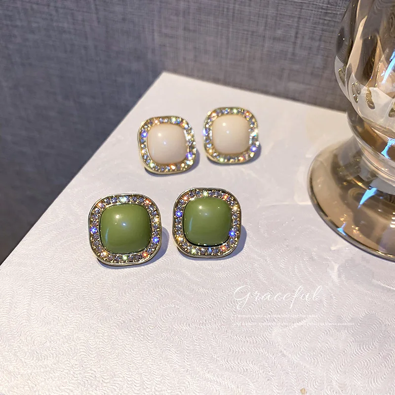 

new statement green geometric fancy woman stud earrings