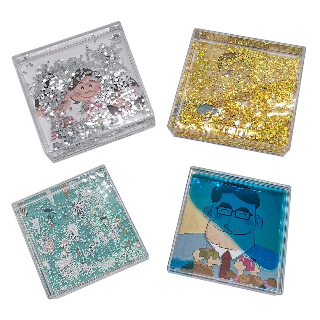 

Factory Direct Sell 4x4 Glitter Square Photo Frame Liquid Gold Glitter Picture Frame Aqua Square Picture Frame, Clear acrylic, colorful glitters