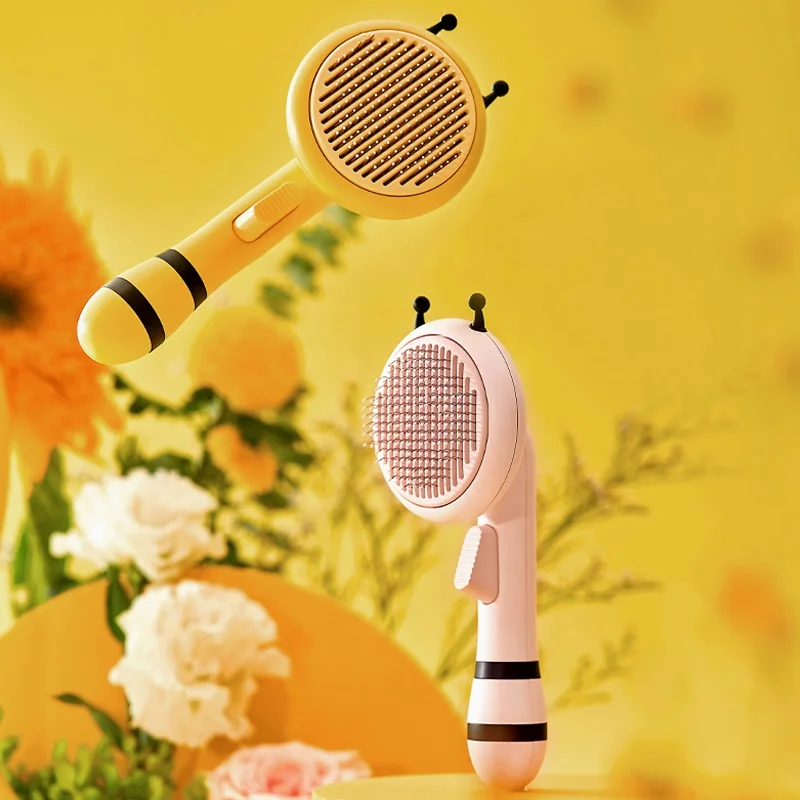 

Round Bee Pet Brush Comb Hair Remover Pet Cat Dog Shedding Brush, Yellow,black, white