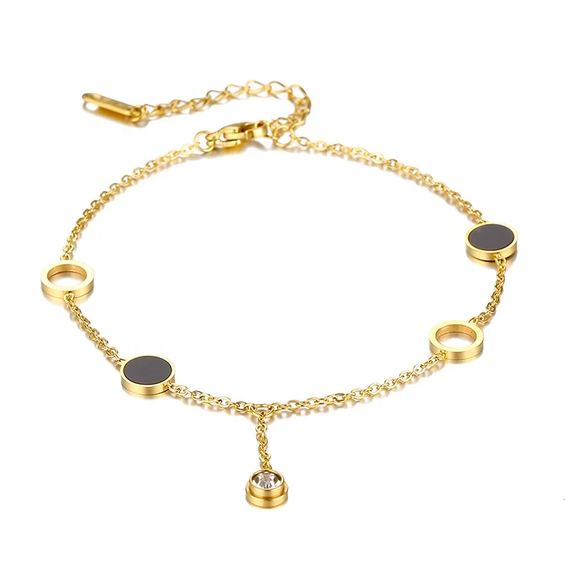 

PVD 18k Gold Plated Stainless Steel Circle Diamond Charm Anklet for Women