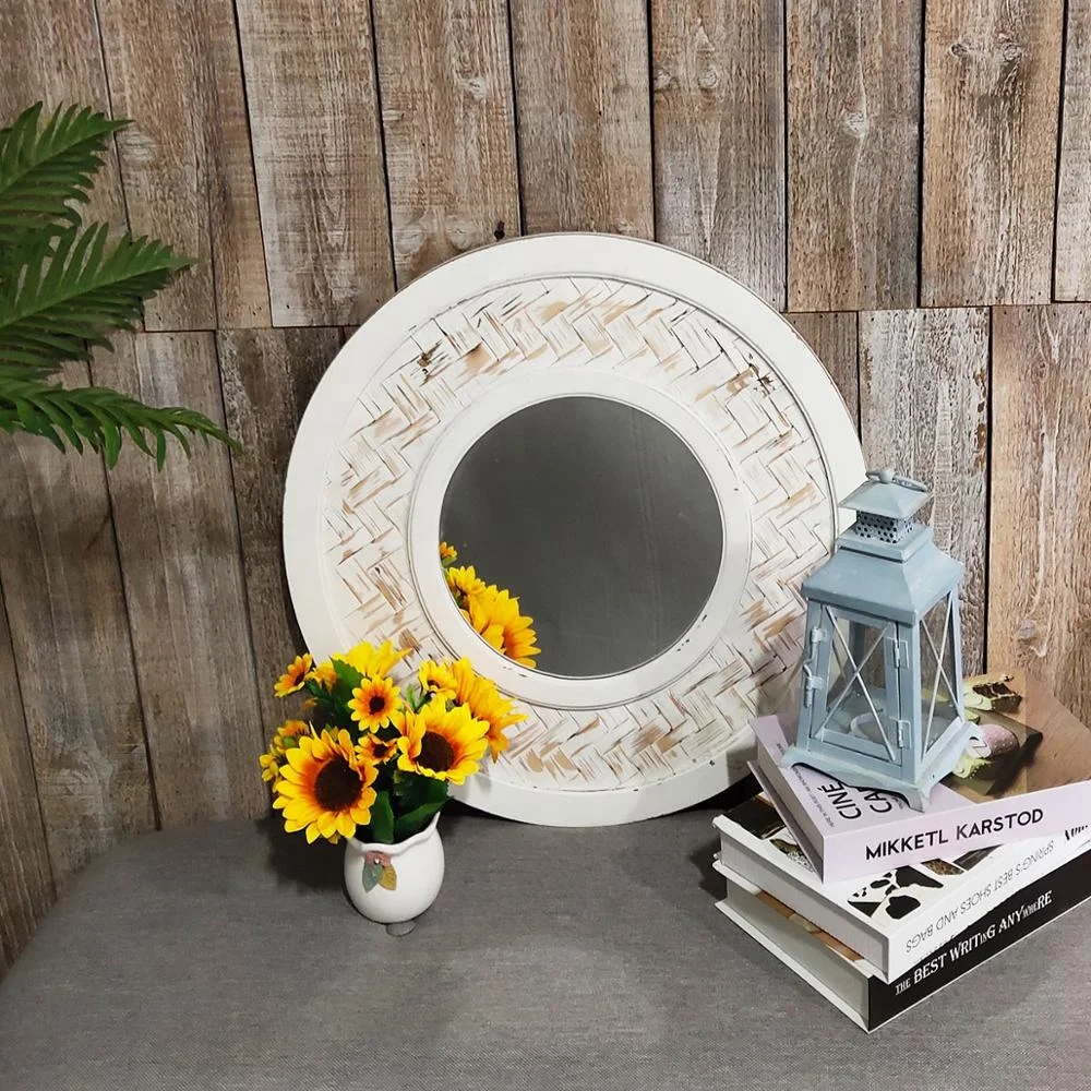 Antique Design Wholesale Rustic Wood Mdf Frame Round Wall Mirror With