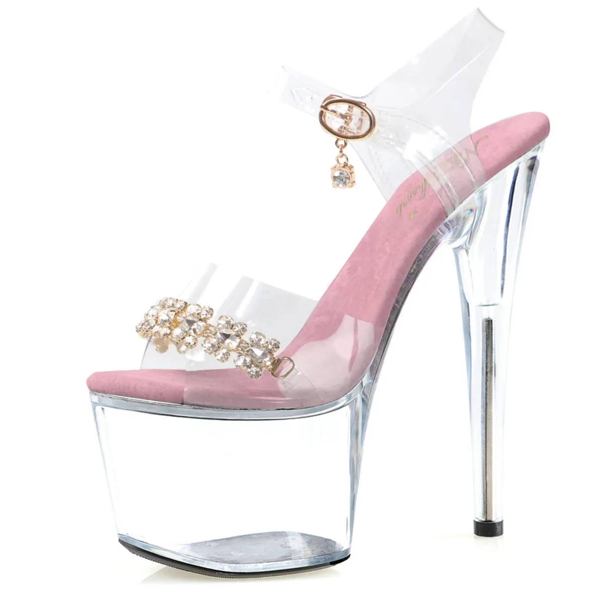 Crystal Bottom Rhinestone 17cm Peep Toe Nightclub Women Gothic Platform Sandals 7Inch Dress Thin Heels Strip Pole Dance Catwalk