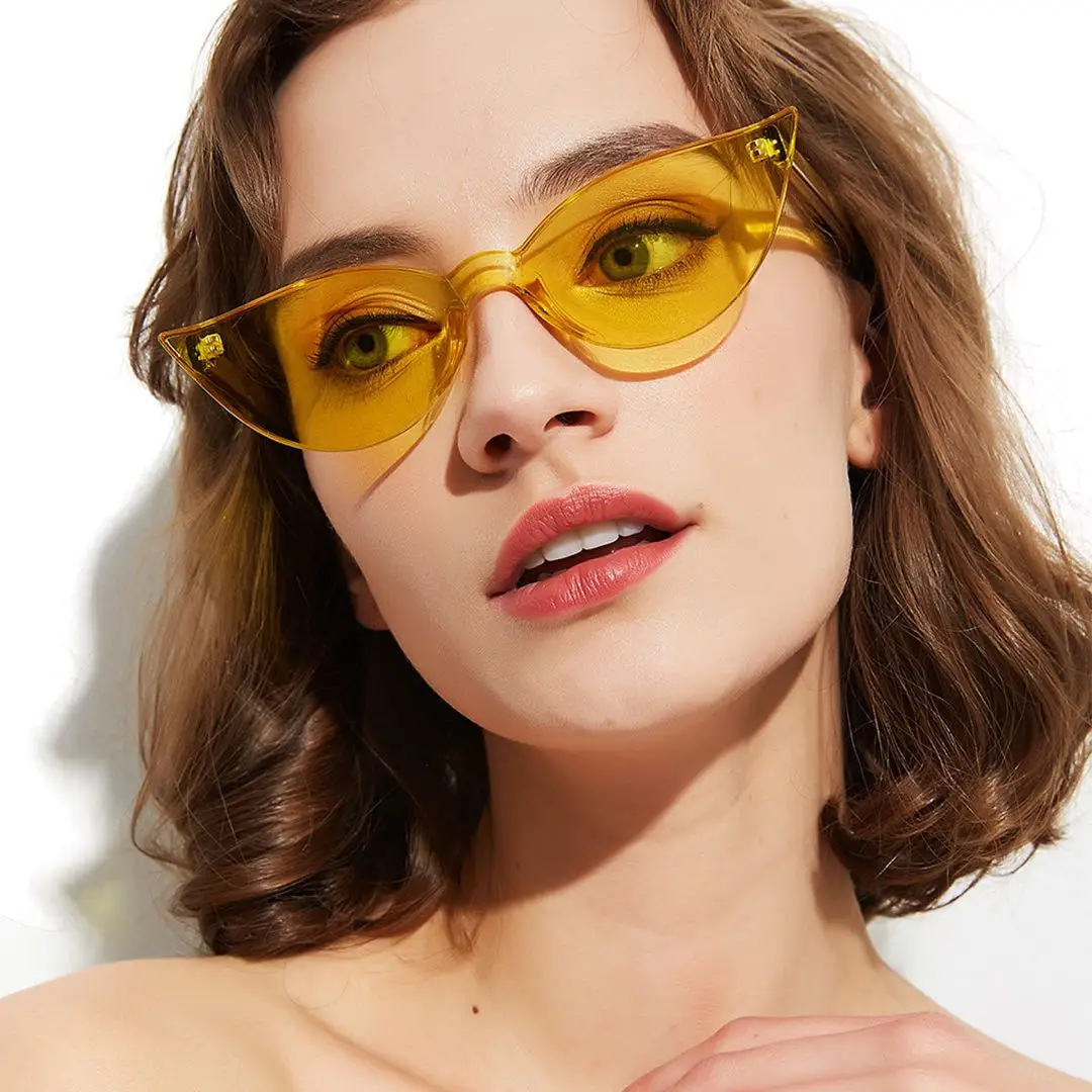 

2021 Custom Fashion Trendy Women Small Cat Eye Rimless Frames Sunglasses, Colorful or customizable