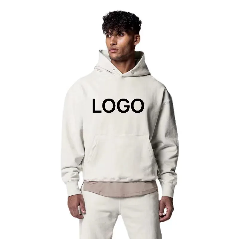 Men's Regular Fit Woven Cotton Hoodie Drop Shoulder Pocket Eco-Friendly Custom Wholesale Plain Blank Sweatshirts Hooded Collar