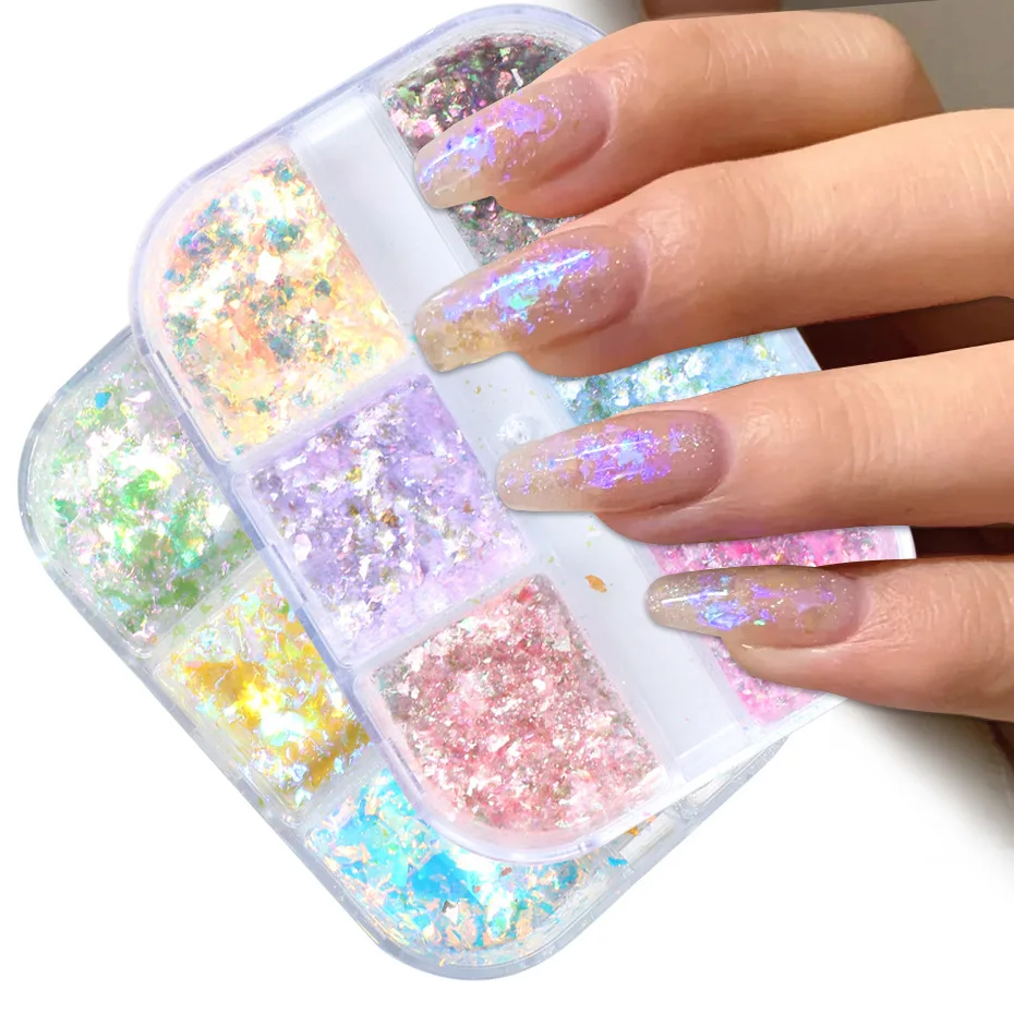 

New Manicure Aurora Opal Holographic Foil Paillette Chrome Nail Powder Mermaid Powder Glitter Nail Art Sequins