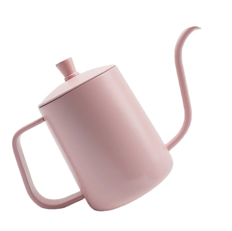 

Hot Sale  Pink/white Kitchen Hand Coffee Tools With Lid Stainless Gooseneck Coffee Kettle