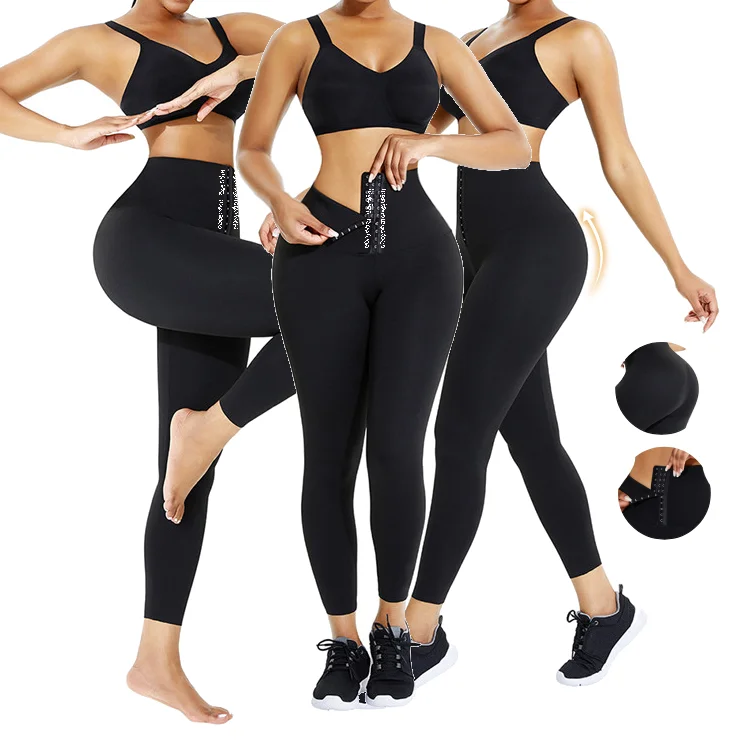 

2020 2 IN 1 Tummy Trimmer High Waist Trainer Women Fitness Tights Belly Control Panties Shapewear, As shown;custom is ok.