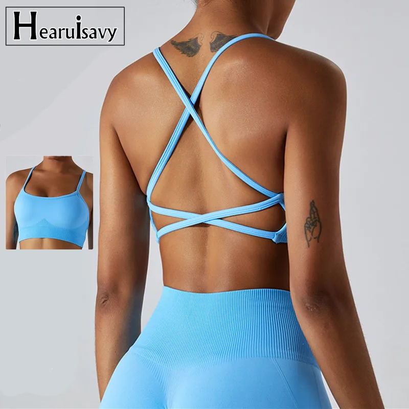 

Sexy Open Back Women's Stretch Strappy Yoga Running Workout Active Sports Bra Gym Fitness Sports Top Cross Back Yoga Wear