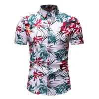 

New Fashion Men Summer Button Short Sleeve Flower Printing Plus Size Casual Tops Floral Shirt T-shirt