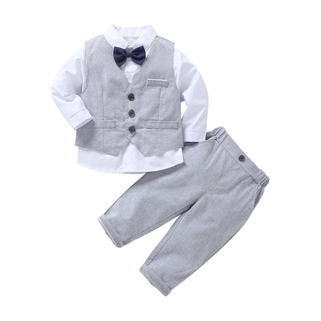 

Boys' Dresses Vest Long Sleeve Baby Boys' Suit Bows And White Shirts 3 Piece Set