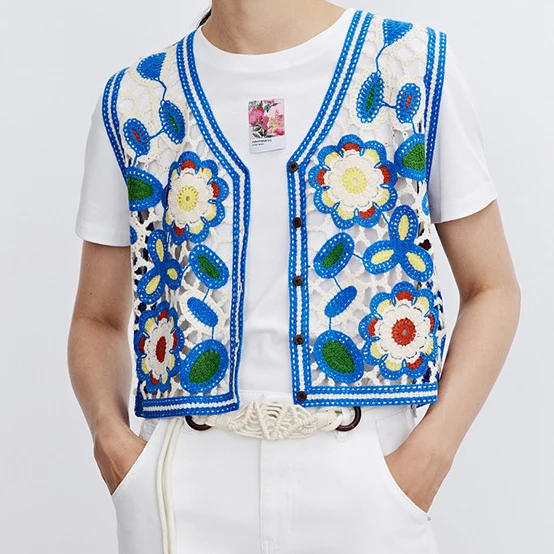 

New Fashion Floral Sleeveless Sweater for Women Knitted Cardigan Women's Sweaters
