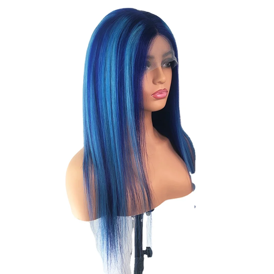 

Blue Color Highlight Ombre Lace Front Human Hair Wigs Straight Brazilian Remy Hair Lace Wigs