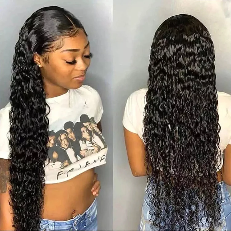 

human hair wigs curly deep wave closure transparent lace wigs peruvian deep wave 30 inches, Natural colors