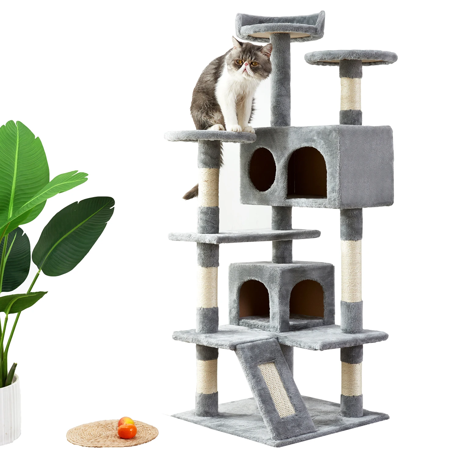 

Overseas Warehouse United States Free Shipping Spot Cheap Luxurious Design Climbing Cat Scratching Tree Manufacturer, Yellow, gray