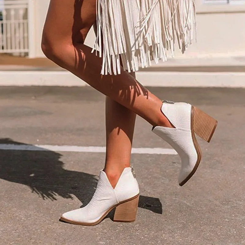 

Women Boots Side Zipper 2021 Chunky Heel Comfortable Mid Heel Ankle Boots Fashion Warm Winter Shoes Women Boots Botas Mujers