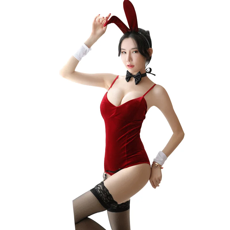 

Wholesale new style sexy lingerie bunny girl sexy one-piece suit with chest pad garter belt open file uniform temptation suit
