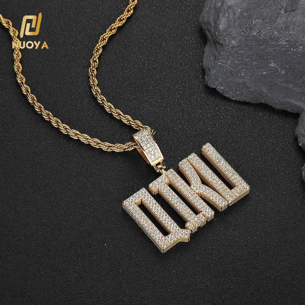 Nuoya Hip Hop Jewelry Iced Out Zircon Letter Name Pendant Personalization Custom Square Capital Letter Name Pendant