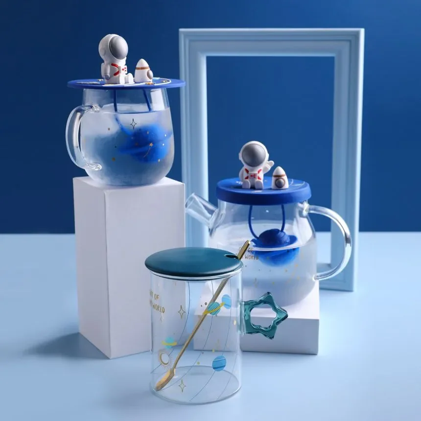 

Astronaut Glass Tea Pot /wd-40 tumbler with lid and spoon, Customized color