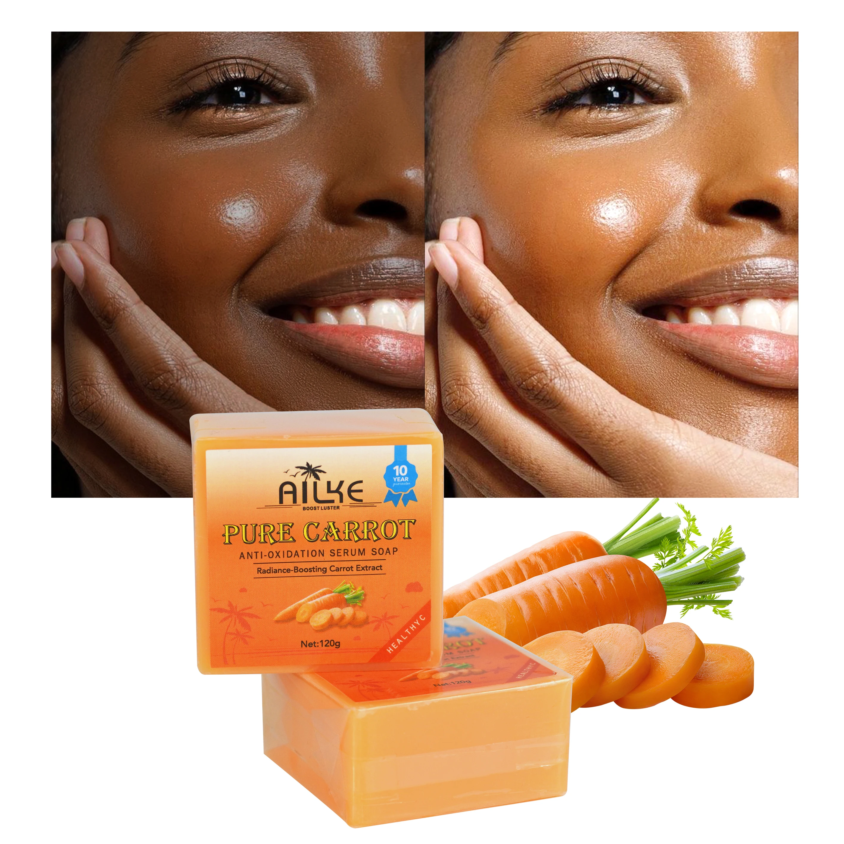 

AILKE Get Glowing Dark Black Skin Serum Lightening Private Label Face Handmade Soap Vitamin E Moisturizing Carrot Soap