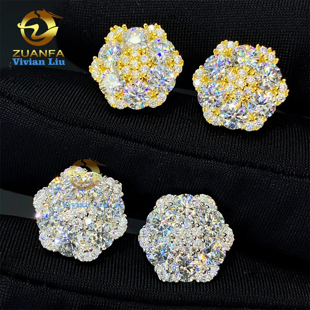 

ZUANFA Jewelry wholesale price fashion jewelry 925 sterling silver luxury diamond vvs moissanite men flower stud earrings