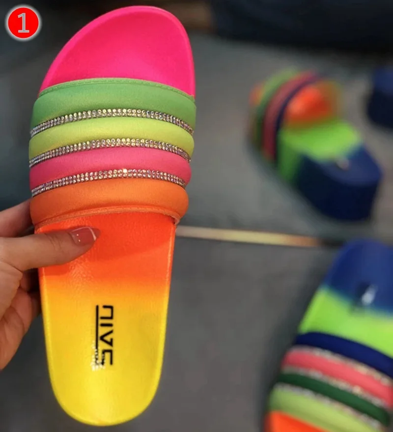 

RAINBOW COLOR WOMEN HIGH HEEL SANDALS WITH DIAMOND LADY SUMMER RHINESTONE HIGH HEEL SLIPPERS SANDALS