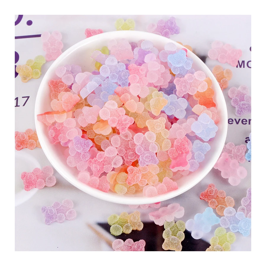 

2021 Newest hot selling Kawaii Soft Little Bear Fudge 15*5mm Simulation Resin Gummy Bears charms For Nail art