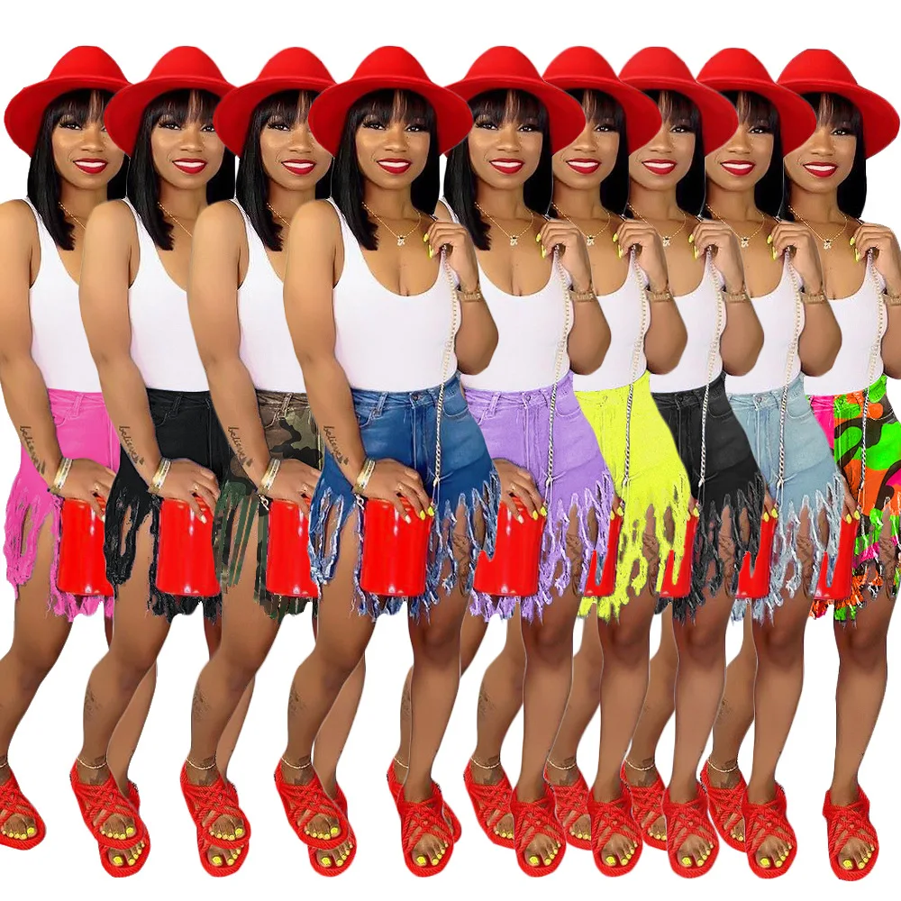 

Multicolor available two piece jean short set sexy women's jeans shorts two piece white top tassel short jeans