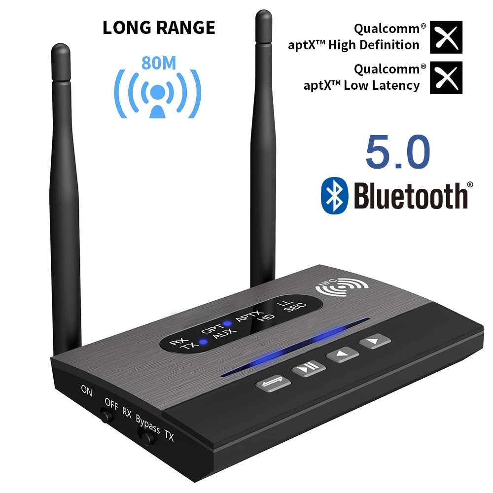 

OEM Long Range 80 Meter 2 In 1 Bluetooth Receiver Transmitter With aptX HD