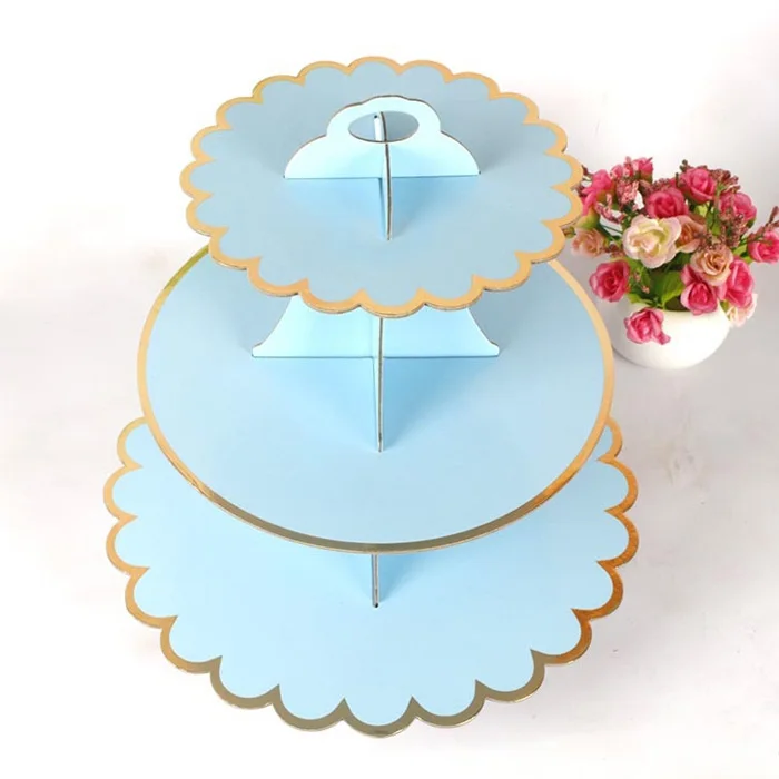 

Skyblue 3-tier pastry cupcake stand round cardboard dessert display tower for wedding