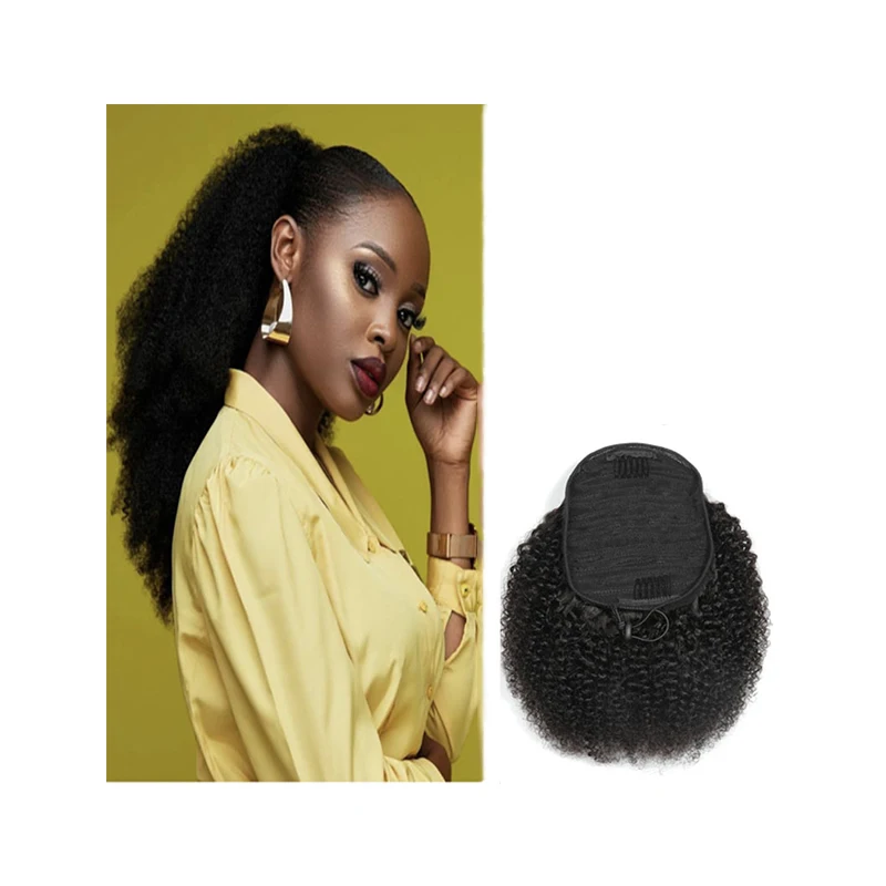 

H248 Drawstring afro kinky curly human hair ponytails extensions pony tail for african american natural color ponytail hair