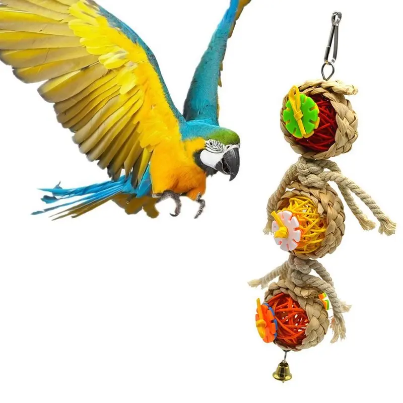 

Colorful Rattan Balls Parrot Toys Bird Interactive Bite Chew Toys for Parakeet Budgie Cage Accessories Bird Playing Toys