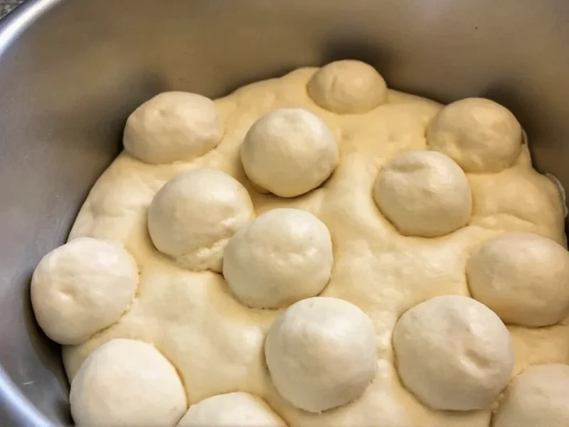 Homemade pizza dough balls proofing in container