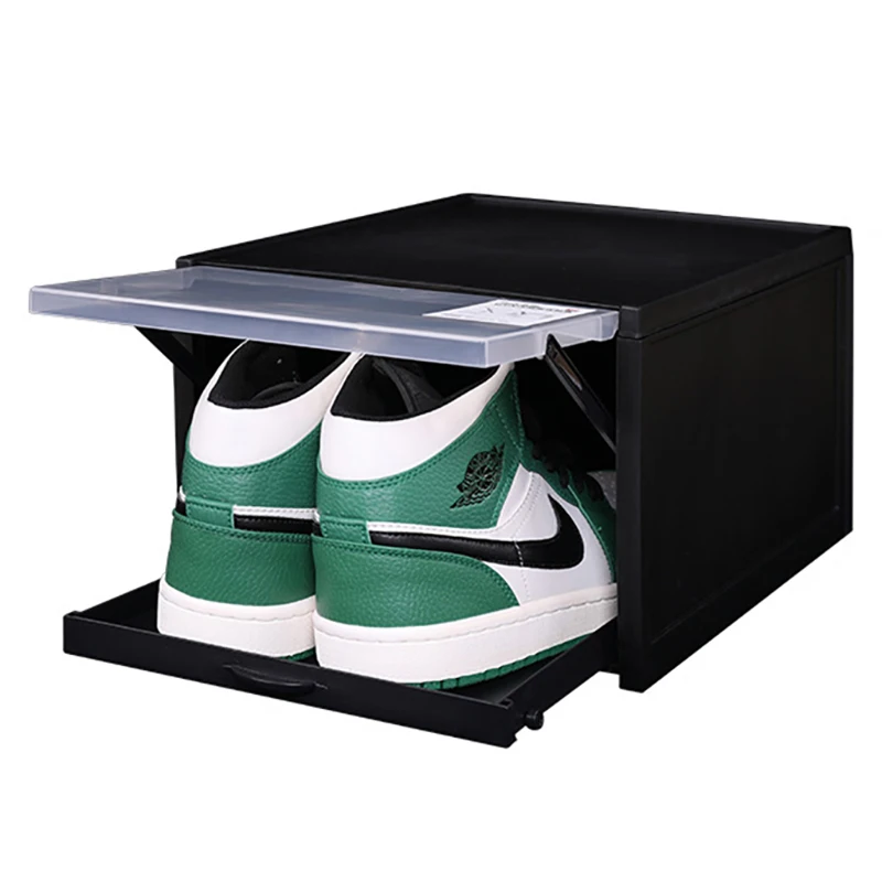 

cheap price easy assembly plastic shoe box clear stackable drawer type shoe box organizer