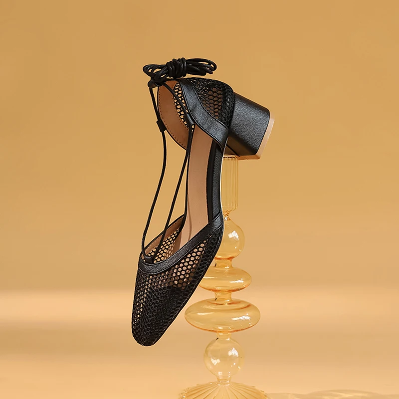 

Summer Ladies High Heel Sandals Air Mesh Leather Fashion Sandals Shoes, Black/white