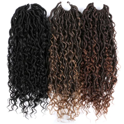 

18 Inch Crochet Braids River Goddess Curly Faux Locs Synthetic Braiding Hiar Extensions Black For Women