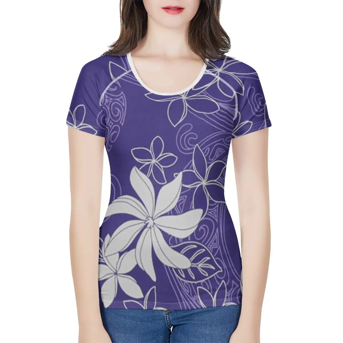 

Wholesale Polynesian Traditional Tribal style Print Girls T-shirt Customized Women Tops Fashionable Casual Ladies T-shirt, Customized color