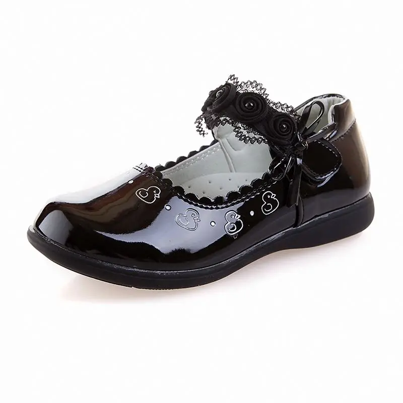 

Factory Children OEM Prmary Black Mircifober Leather Teen age Girls School Shoes