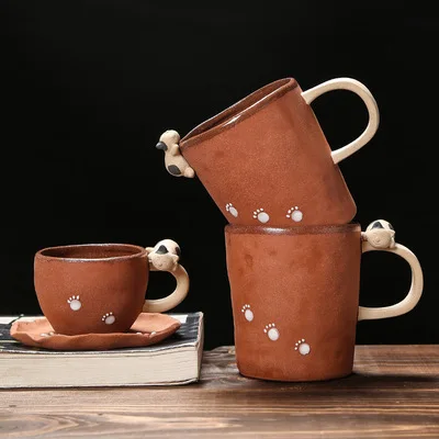 

Customized personality retro creative 340ml handmade irregular stoneware ceramic couple mug, As shown