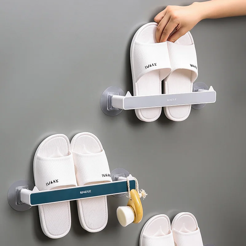 

Slippers dustproof storage rack simple toilet behind the door shoe rack toilet free punch wall hanging cat ear Storage rack