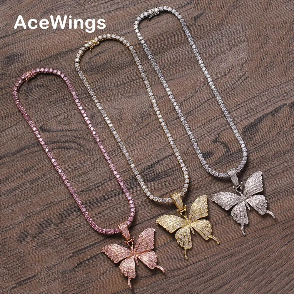 Butterfly Pendants with 4mm 16inch 18inch Tennis Chain  Hip Hop Necklace Women Party Gift CN111