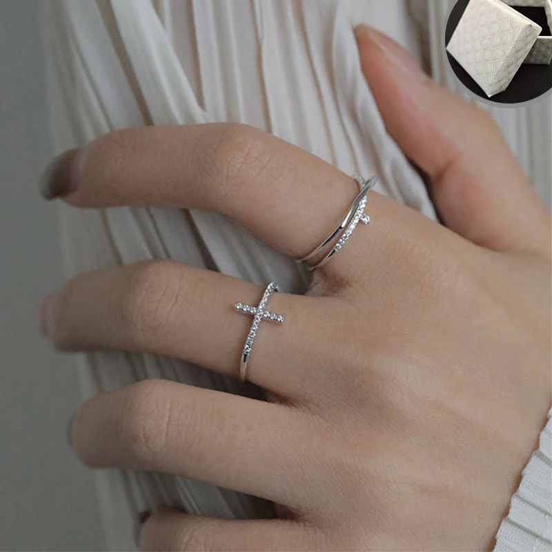 

Korean 925 Sterling Silver Ring with Paper Box Cross Designer Diamond Finger Rings Fashion 3A Zirconia Eternity Engagement Rings