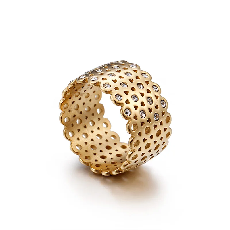 

Kalen 12mm Stainless Steel Gold Rings silver aaa cubic zircon diamond 18k gold ring woman jewelry