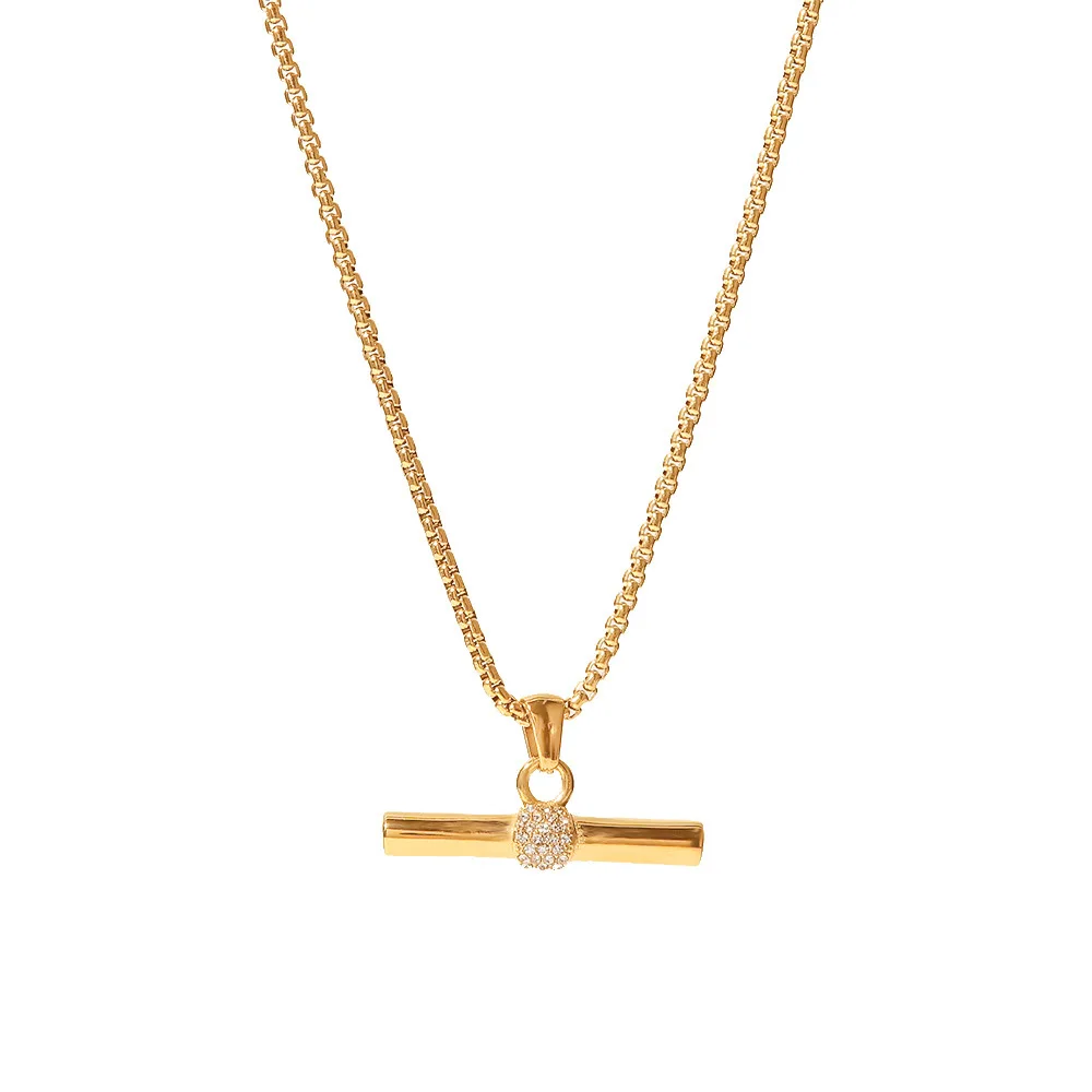 Best Selling Diamond Micro Inlaid 18K Gold Plated Bar Pendant Stainless Steel For Girls