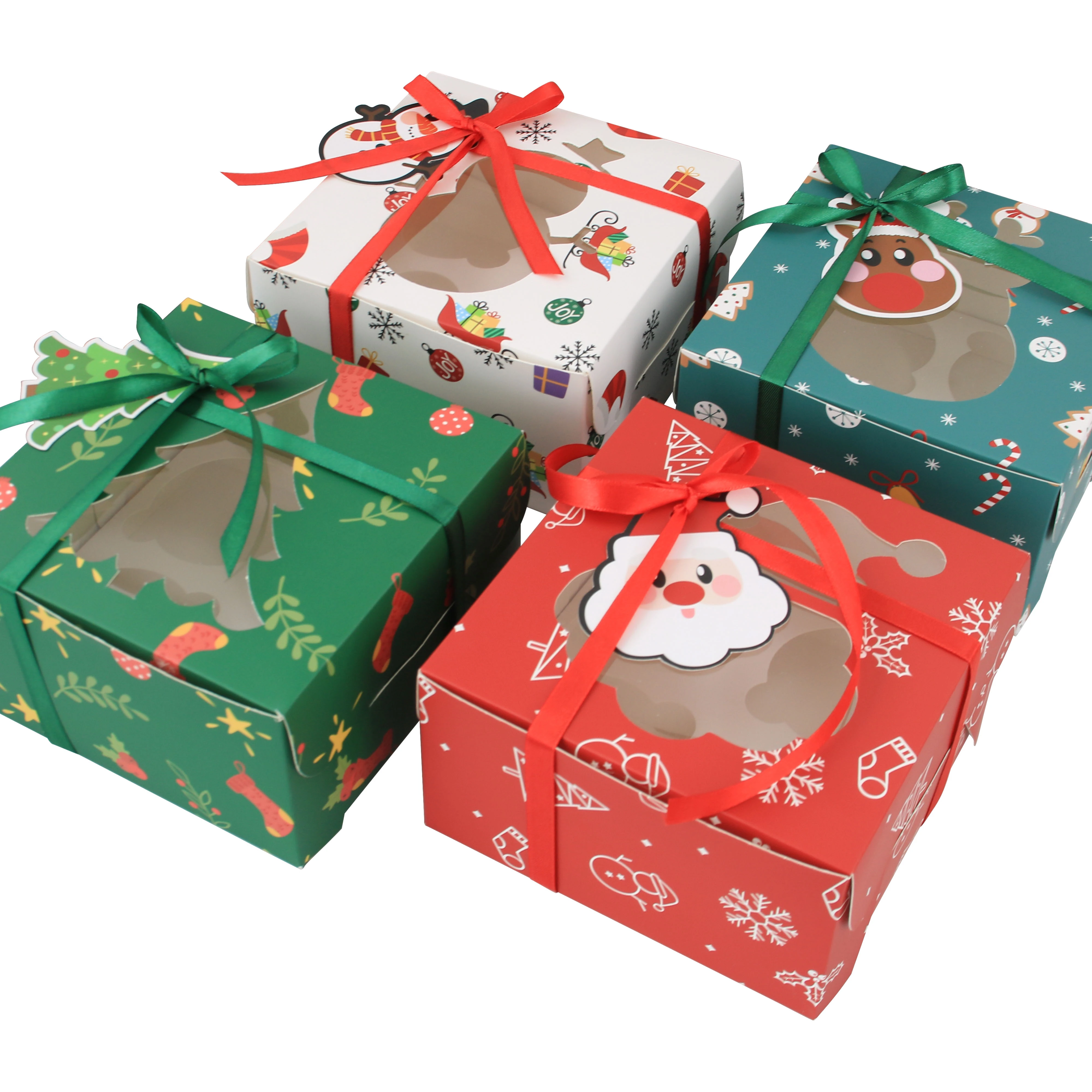 

Christmas 4 hole gift Boxes for Holiday Pastries Cupcakes Brownies Christmas paper Bakery cookie Treat Boxes
