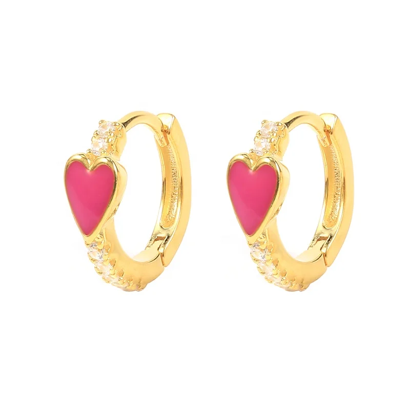 

New 925 Sterling Silver Love Enamel Earrings For Women Colorful Pendientes Huggie Hoop Earrings Jewelry Gold Earrings Orejera, Gold and silver