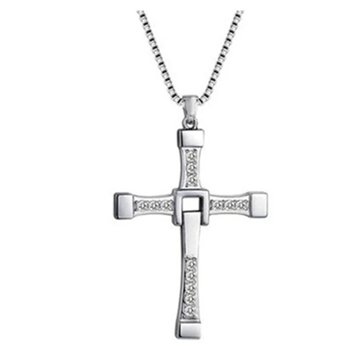 Hot Sale Fast And Furious Cubic Zirconia Necklace Silver Cross Pendant Necklace for Men