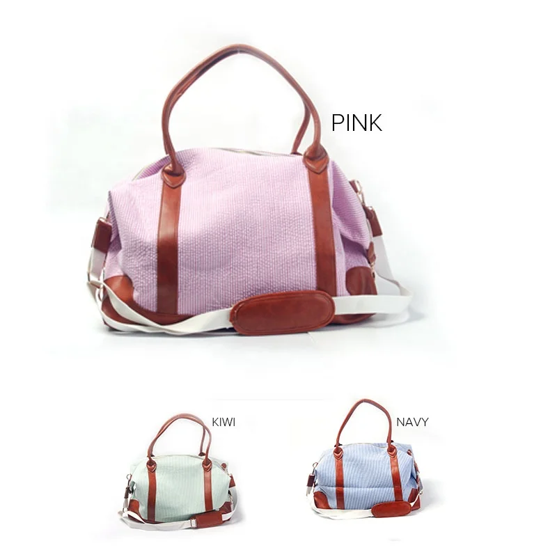 

Wholesale Seersucker PU Travel Bag Large Capacity Duffle Handbag Tote Bag With PU Handle DOM113285